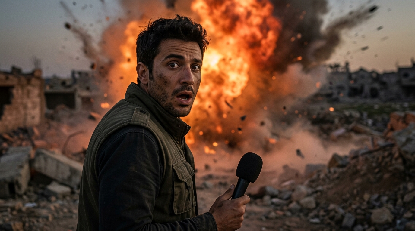 Correspondant de télévision choqué par une explosion proche