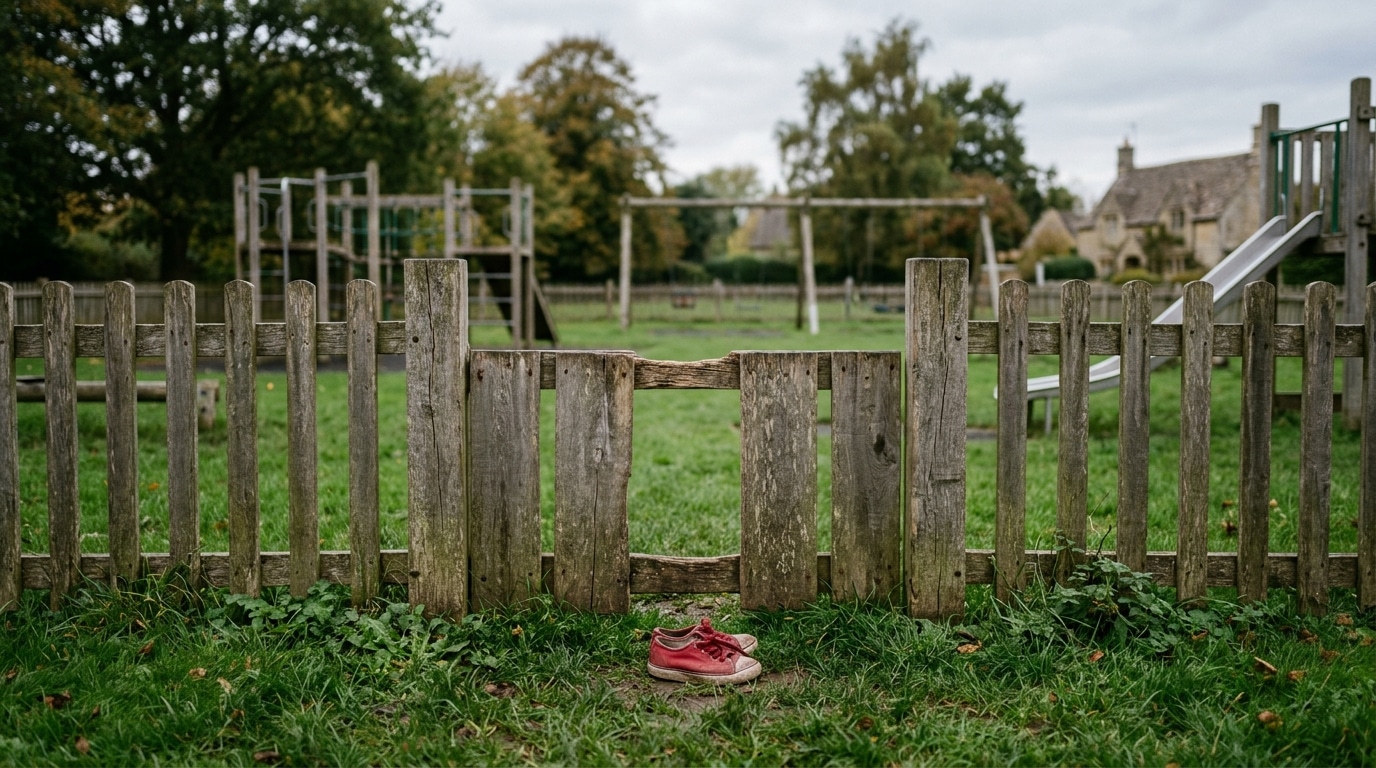 Brèche dans une clôture en bois d'aire de jeux