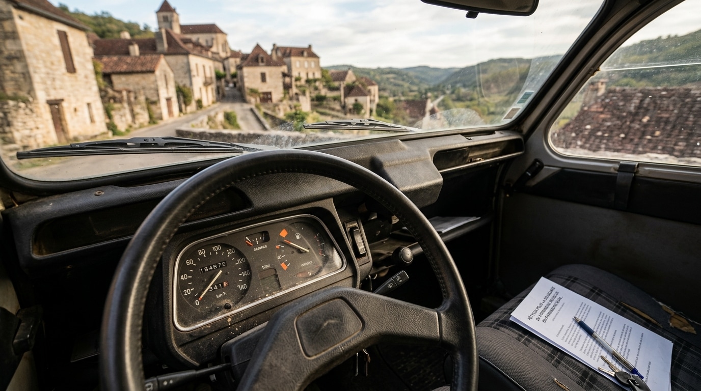 Tableau de bord de voiture avec jauge de carburant basse