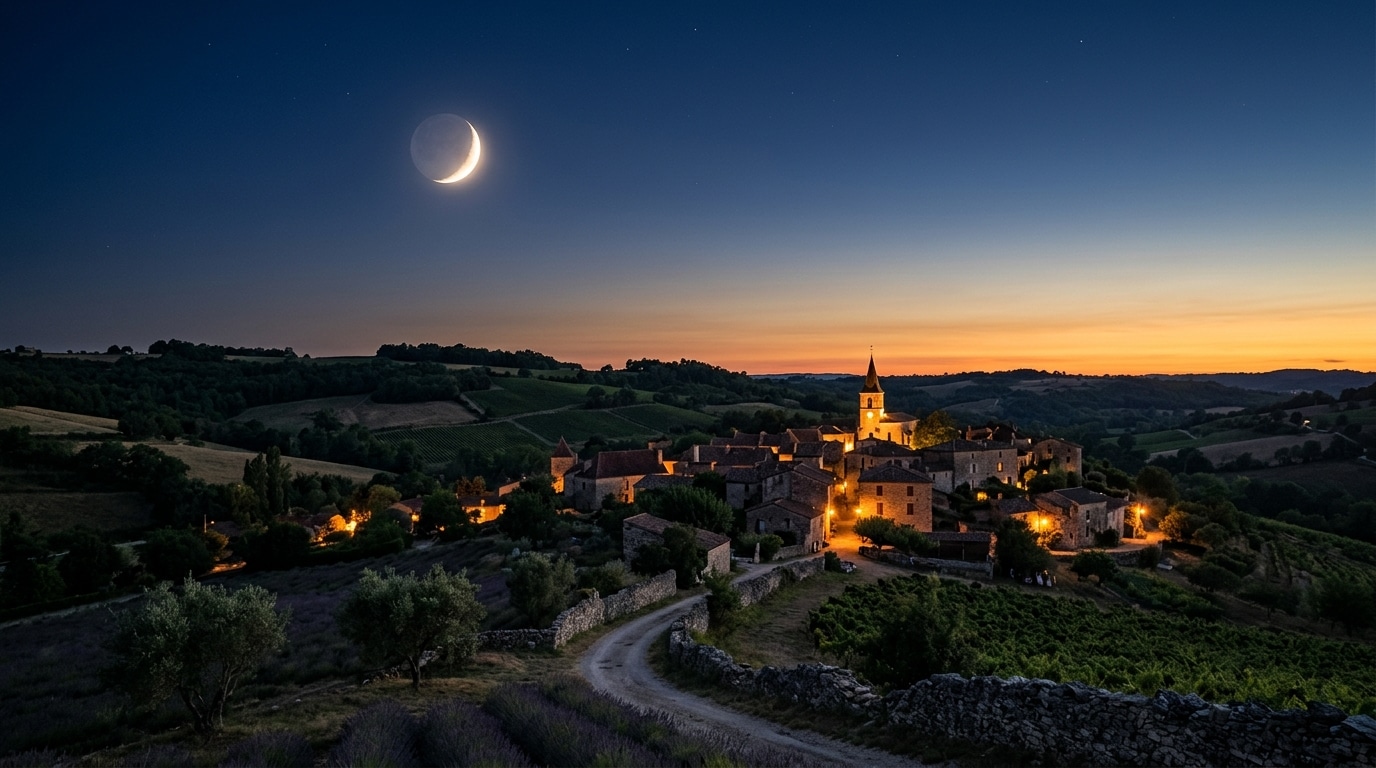 Croissant de lune brillant dans un ciel nocturne indigo