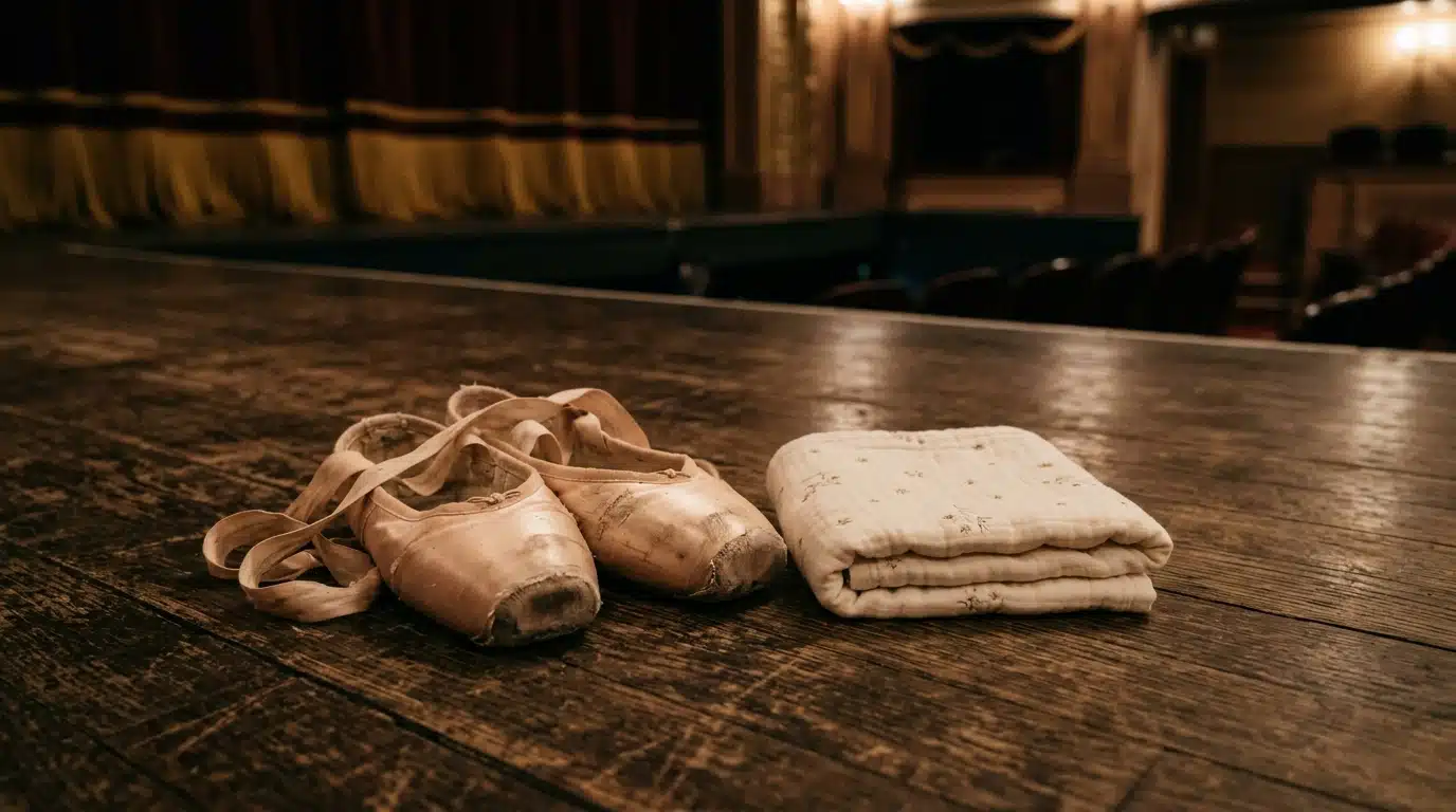 Chaussons de danse posés près d'une couverture de bébé