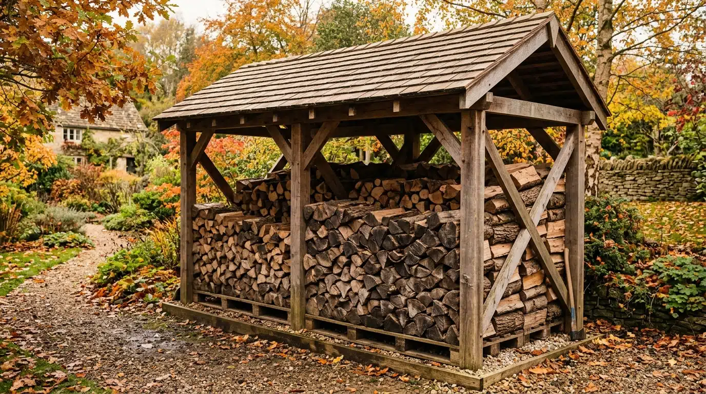 Abri à bois surélevé et ventilé sur palettes