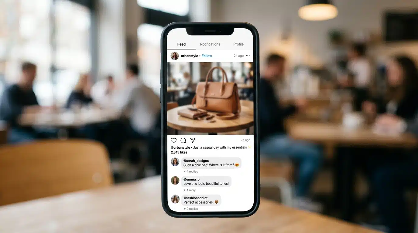Téléphone affichant des réactions sur les réseaux sociaux à propos du sac controversé