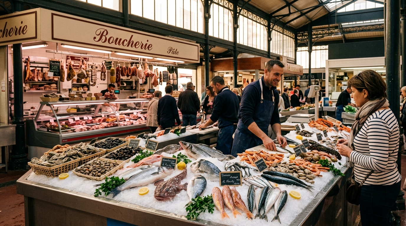 Comptoir poissonnerie avec produits de la mer frais