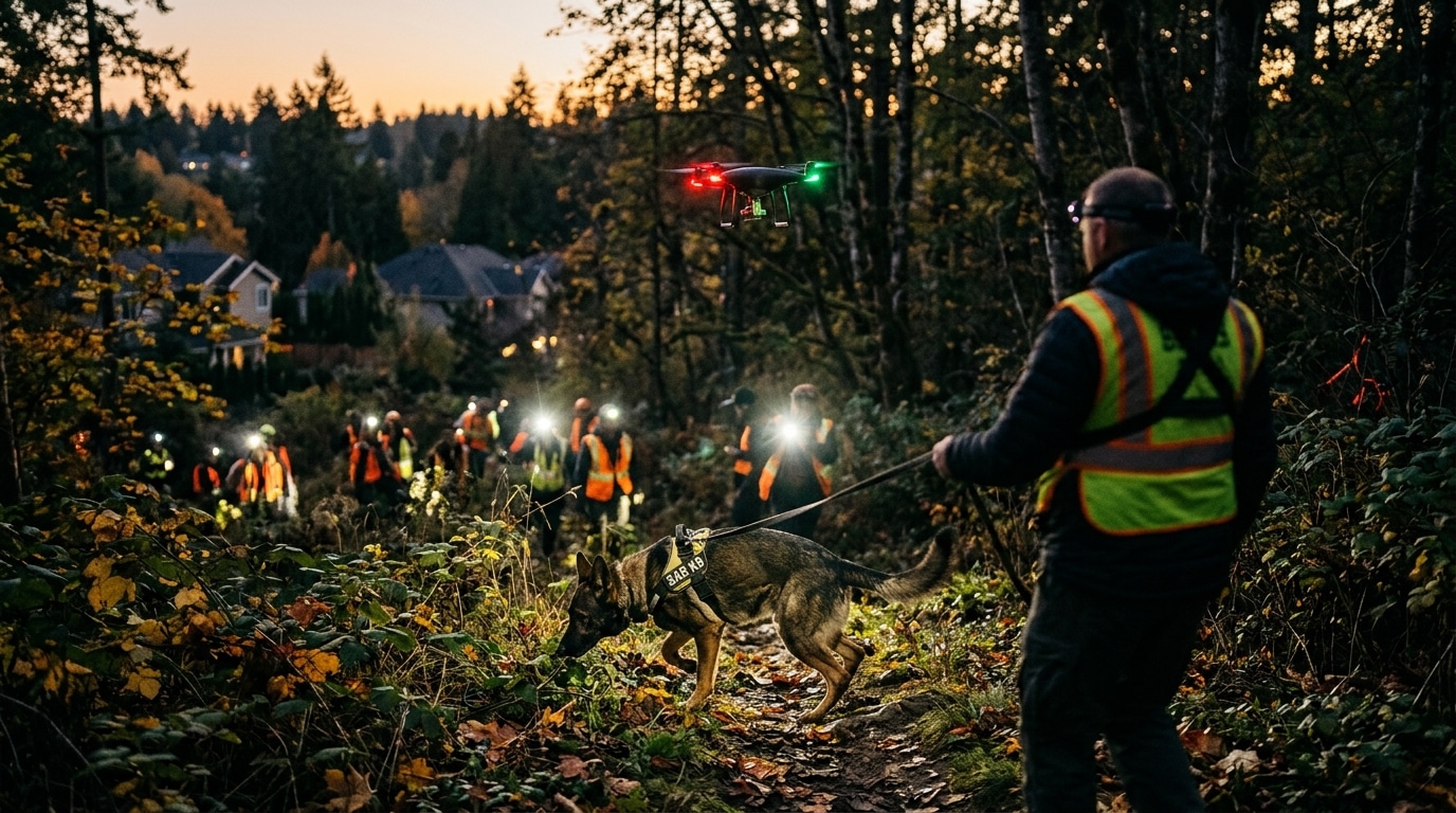 Recherches nocturnes avec drone et chien policier