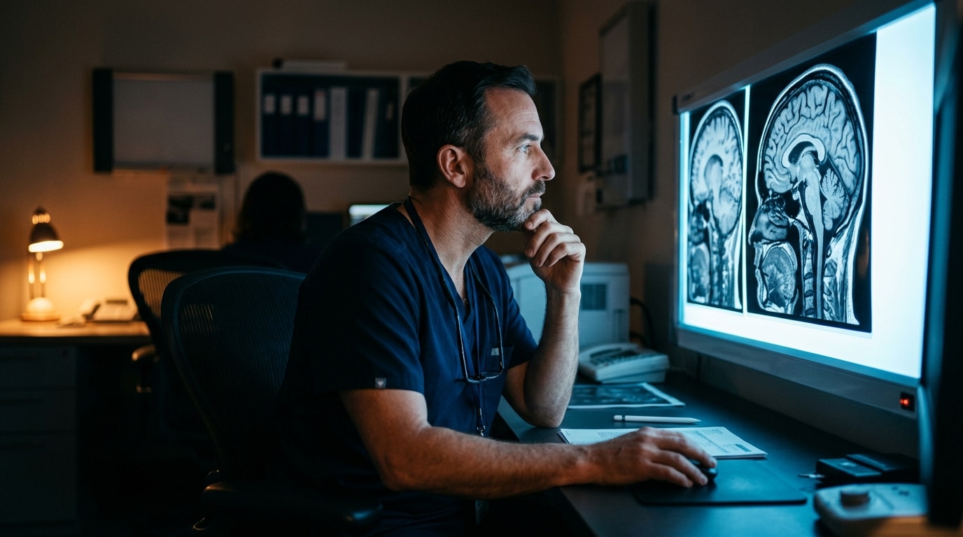 Radiologue effectuant une relecture d'imagerie médicale
