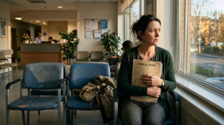 Patiente anxieuse en salle d'attente d'hôpital