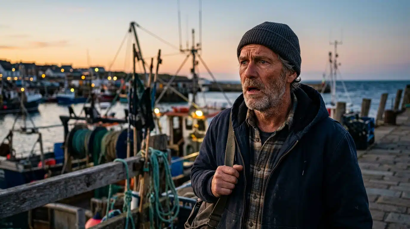 Habitant inquiet regardant le port la nuit