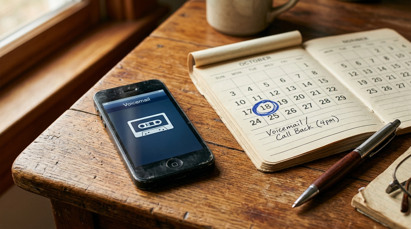 Smartphone affichant une icône de messagerie vocale sur bureau