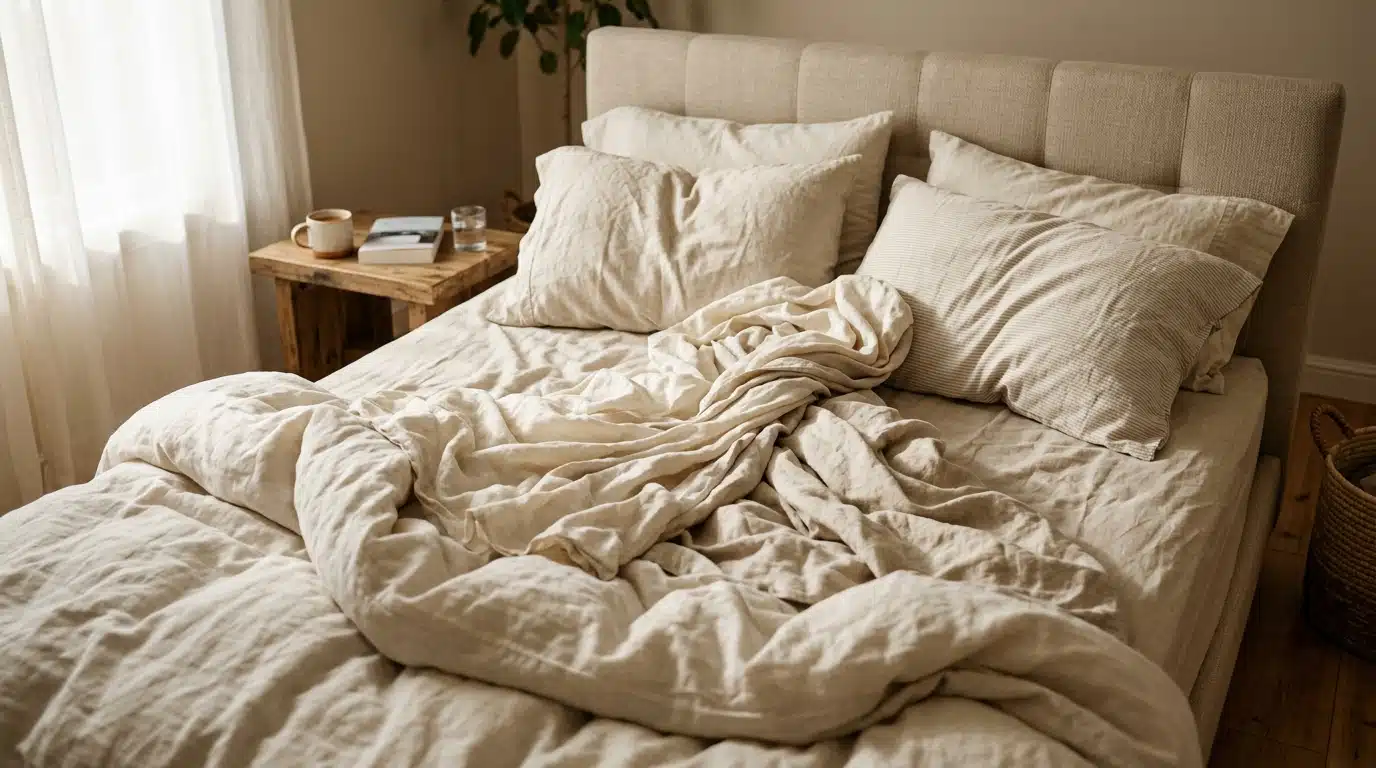 Draps froissés dans une lumière matinale douce