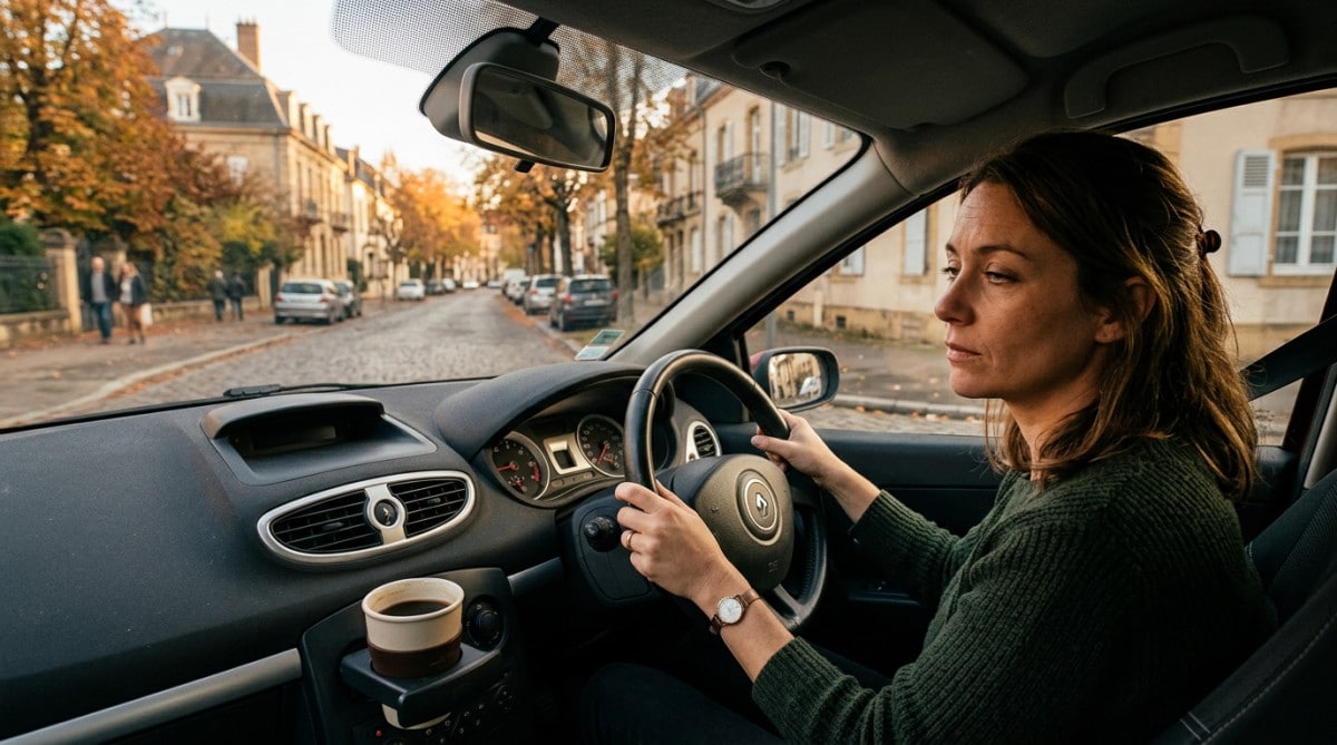 Orthophoniste au volant de sa voiture pour visites à domicile
