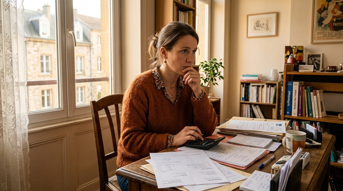 Orthophoniste libérale calculant ses charges professionnelles à domicile