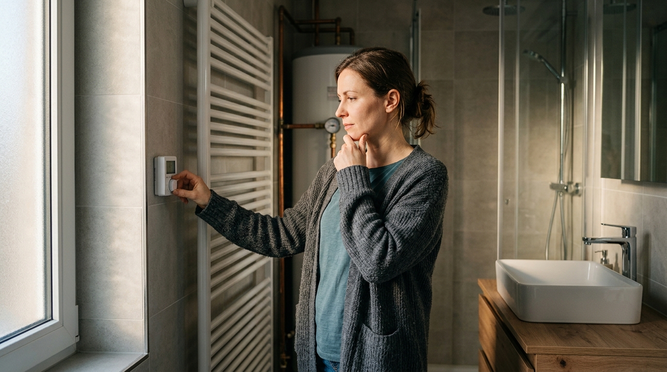 Chauffe-eau et radiateur dans une salle de bains d'hiver