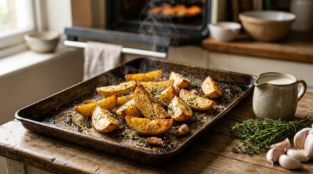 Pommes de terre rôties dorées et croustillantes sortant du four