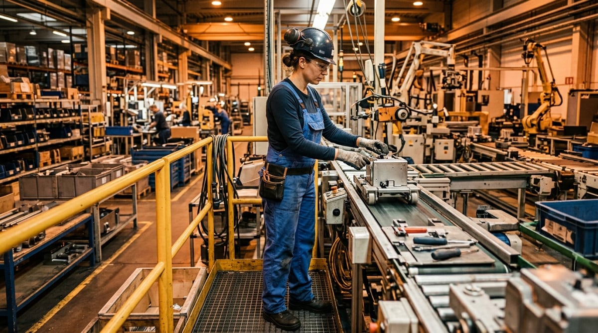 Ouvrier au travail sur une chaîne de production