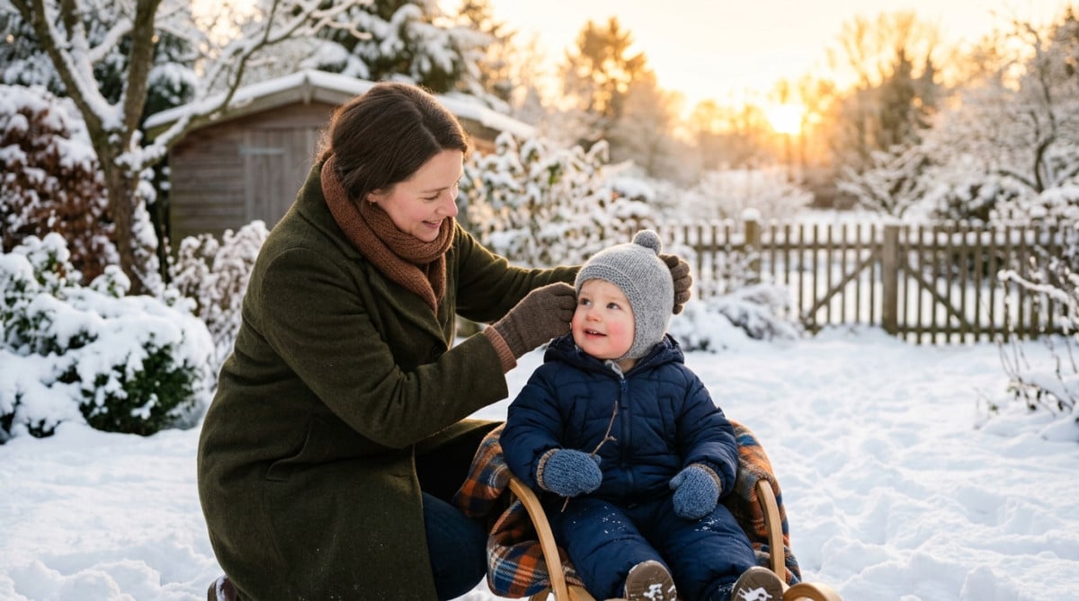Parent posant un bonnet sur la tête d'un enfant