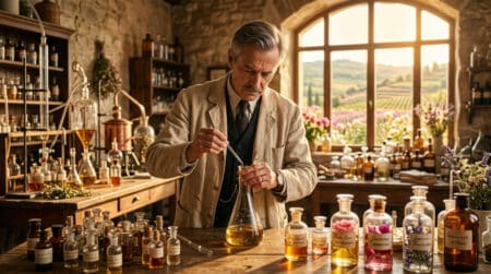Parfumeur dans un laboratoire de Grasse en 1920