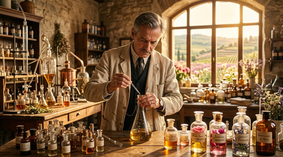 Parfumeur dans un laboratoire de Grasse en 1920