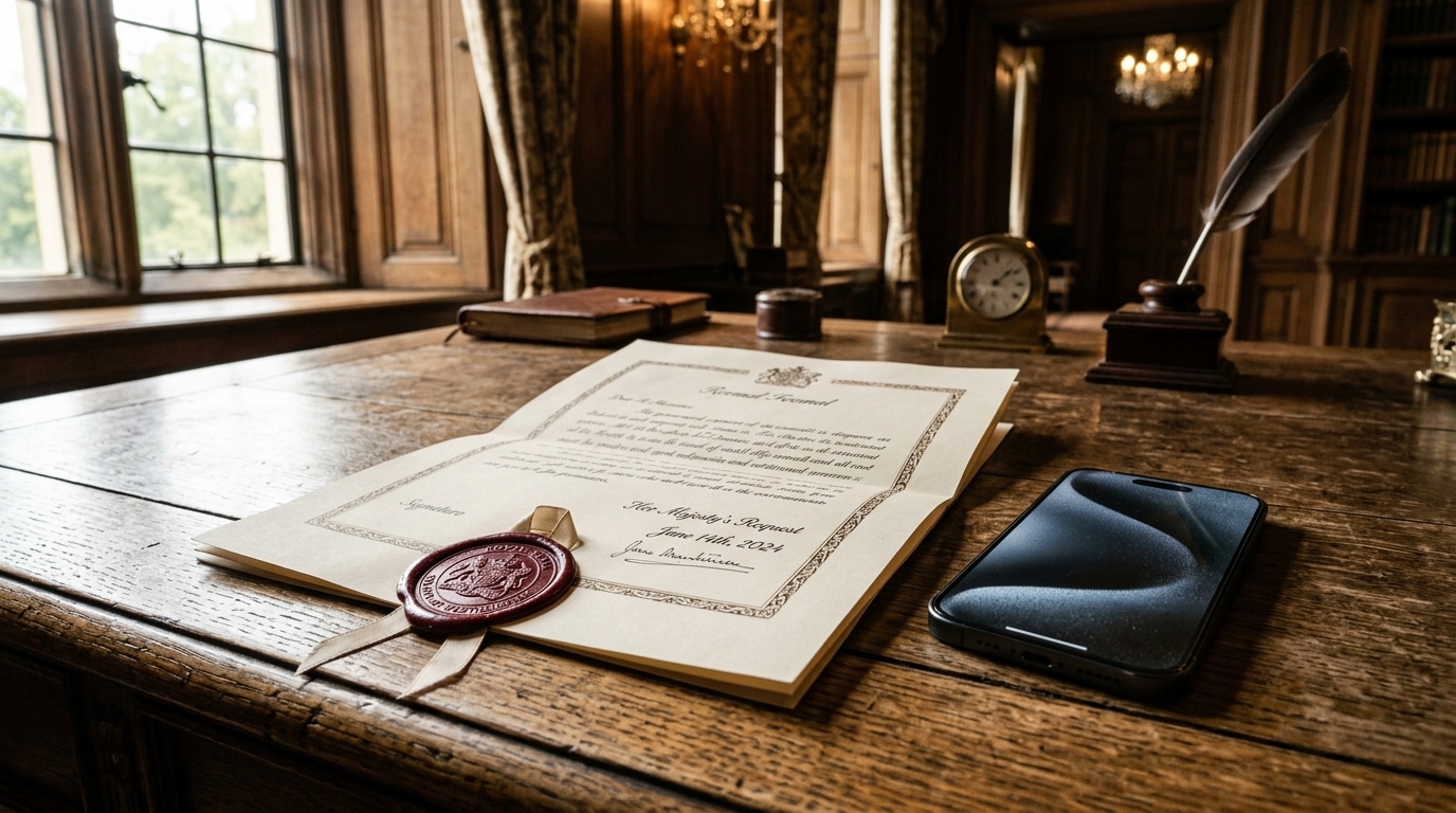 Lettre officielle scellée et smartphone sur un bureau