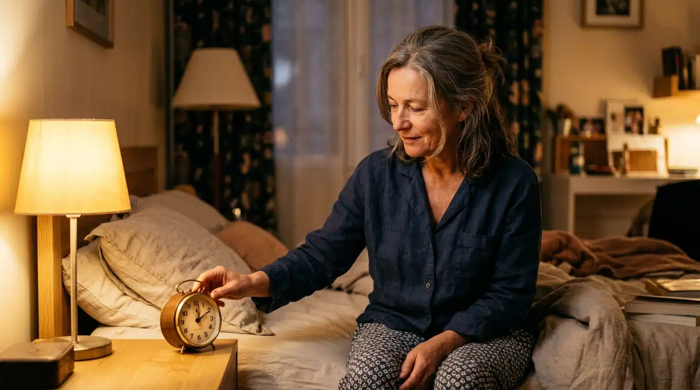 Femme réglant son réveil avant le changement d'heure
