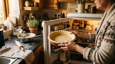 Pâte à tarte crue placée au réfrigérateur avant cuisson
