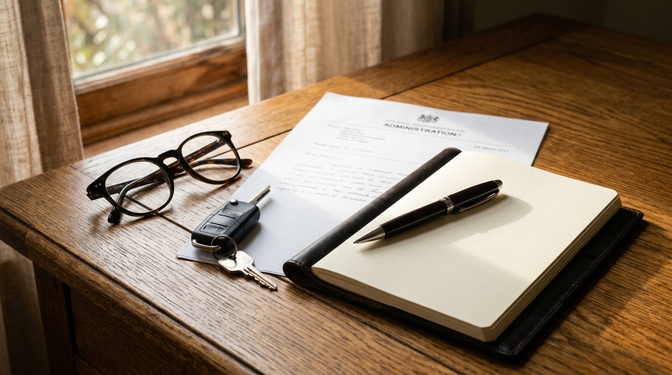 Document administratif et clé de voiture sur bureau