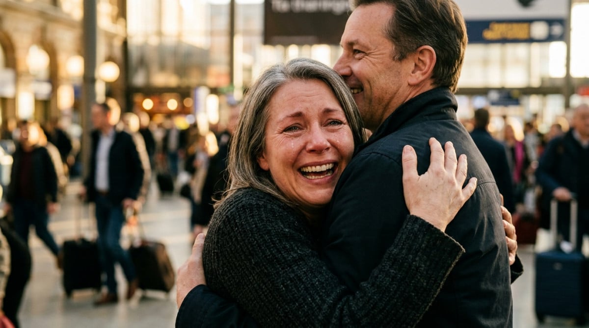 Personne émue aux larmes lors de retrouvailles joyeuses