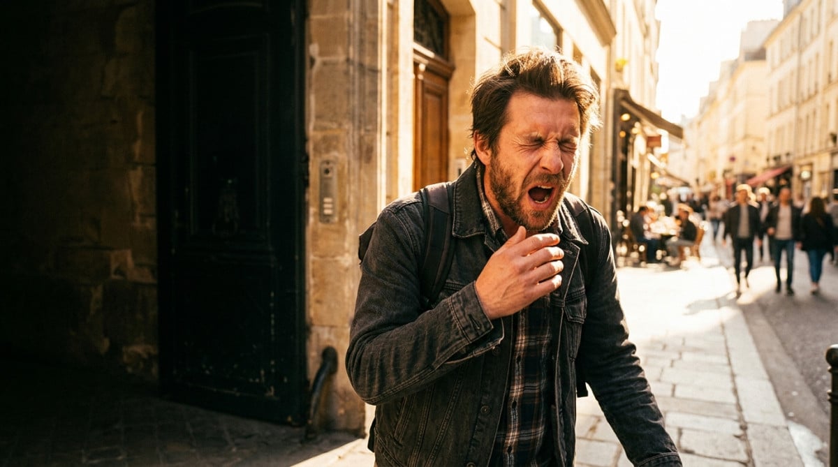 Personne éternuant en sortant en plein soleil