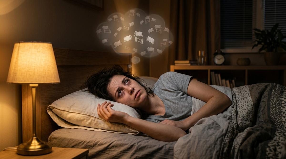 Personne insomniaque essayant de compter les moutons la nuit