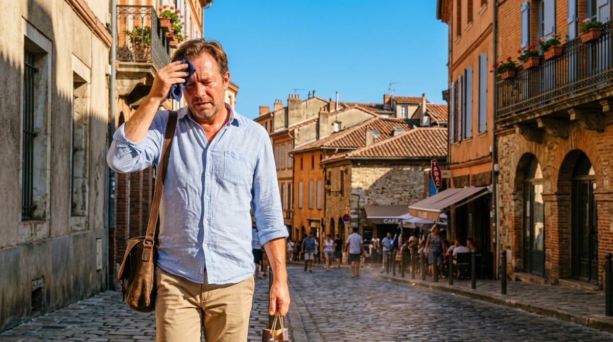 Personne marchant sous le soleil intense de Toulouse