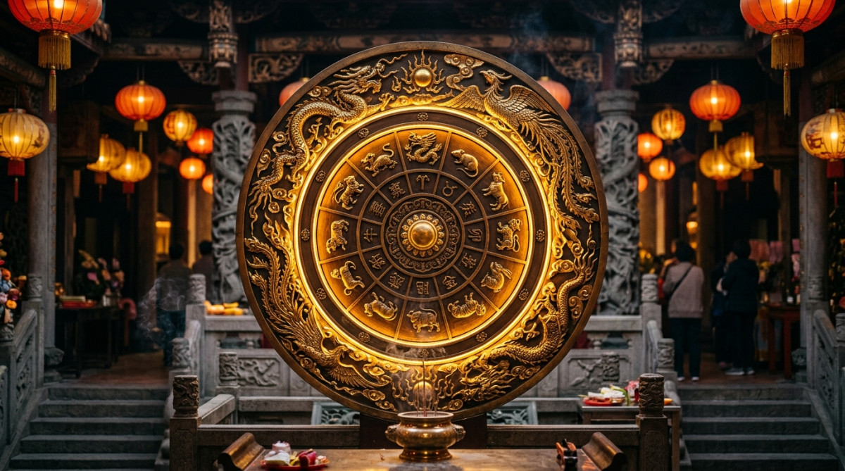 Personne méditant à l'aube dans une lumière dorée mystique symbolisant l'énergie Métal-Yin de l'horoscope chinois