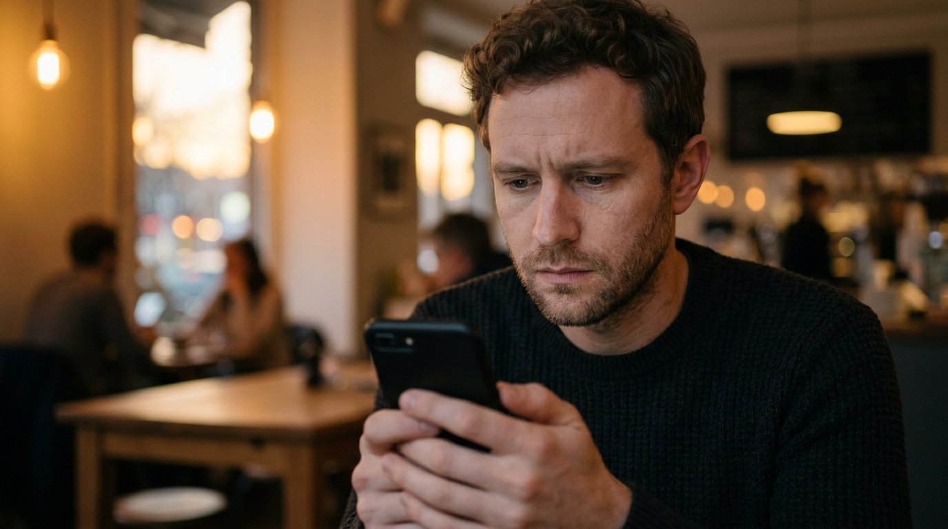Personne regardant son téléphone avec surprise