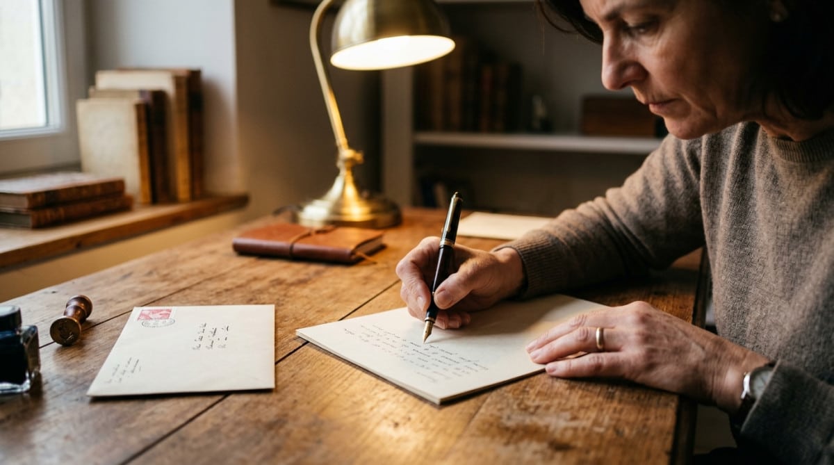 Personne rédigeant une lettre de réclamation assurance