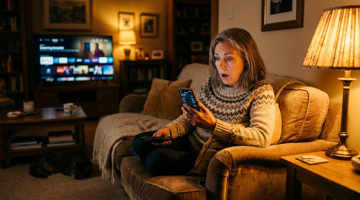 Personne regardant sa facture Netflix surprise sur canapé