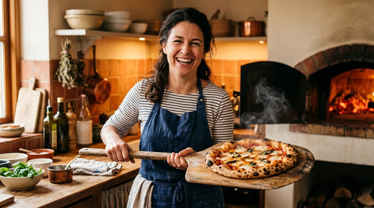 Personne satisfaite tenant une pizza bien croustillante