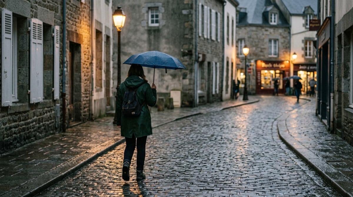 Personne sous la pluie et la bruine à Brest