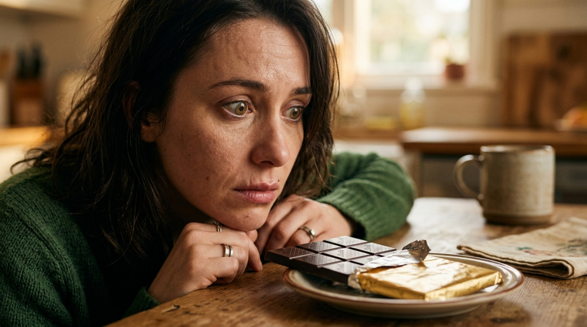 Personne tentée par du chocolat sur une table