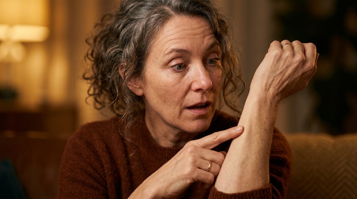 Personne touchant son bras en découvrant un fait surprenant