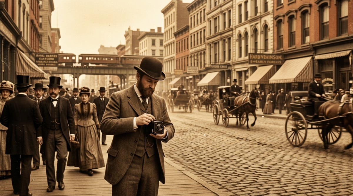 Photographe amateur avec appareil Kodak en 1888