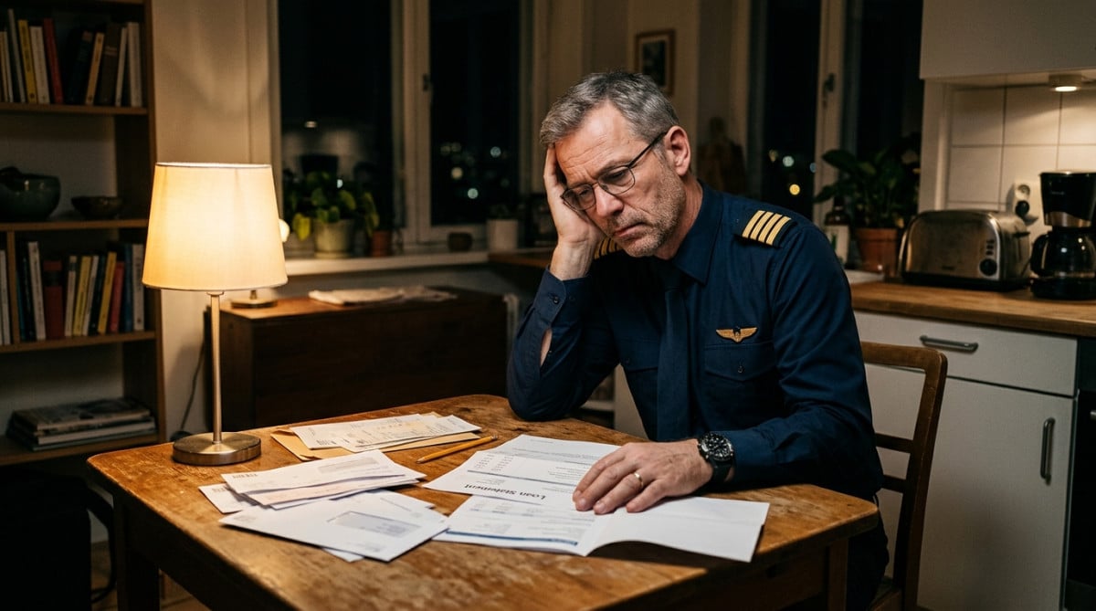 Pilote épuisé consultant ses factures le soir