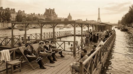 Piscine flottante Deligny sur la Seine au début du XXe siècle