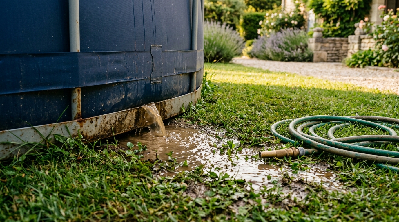 Écoulement d'eau de piscine vers le jardin voisin