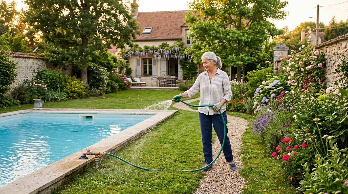 Arrosage du jardin avec l'eau de piscine neutralisée