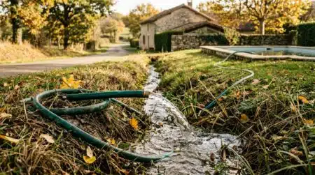 Tuyau de vidange déversant de l'eau dans un fossé