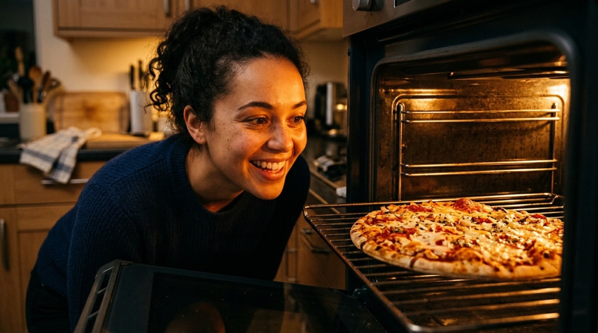 Pizza surgelée posée directement sur la grille du four