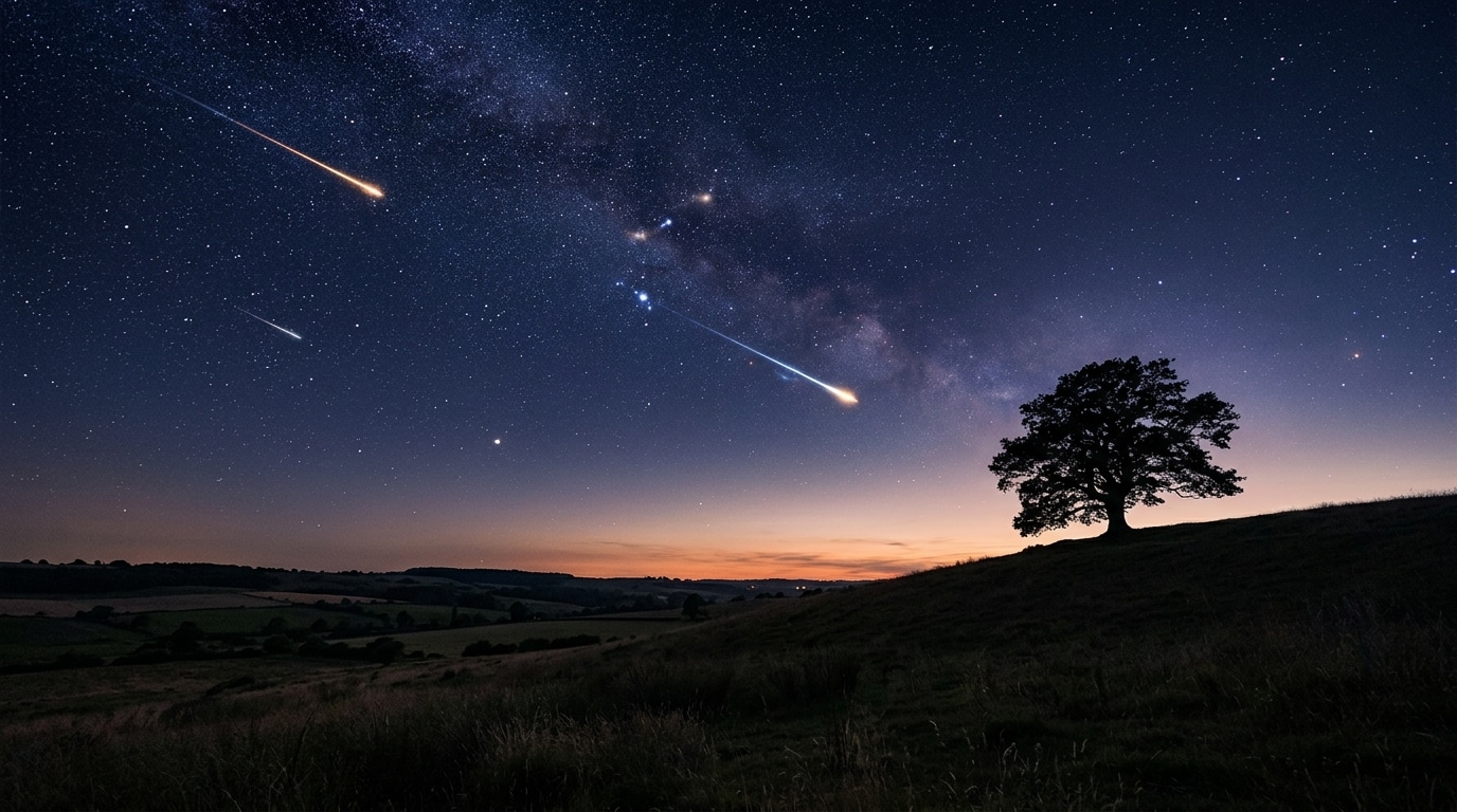 Traînées de météores lentes dans un ciel nocturne sans Lune