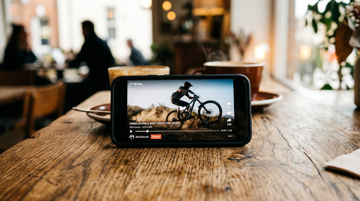 Téléphone affichant une vidéo virale sur une table