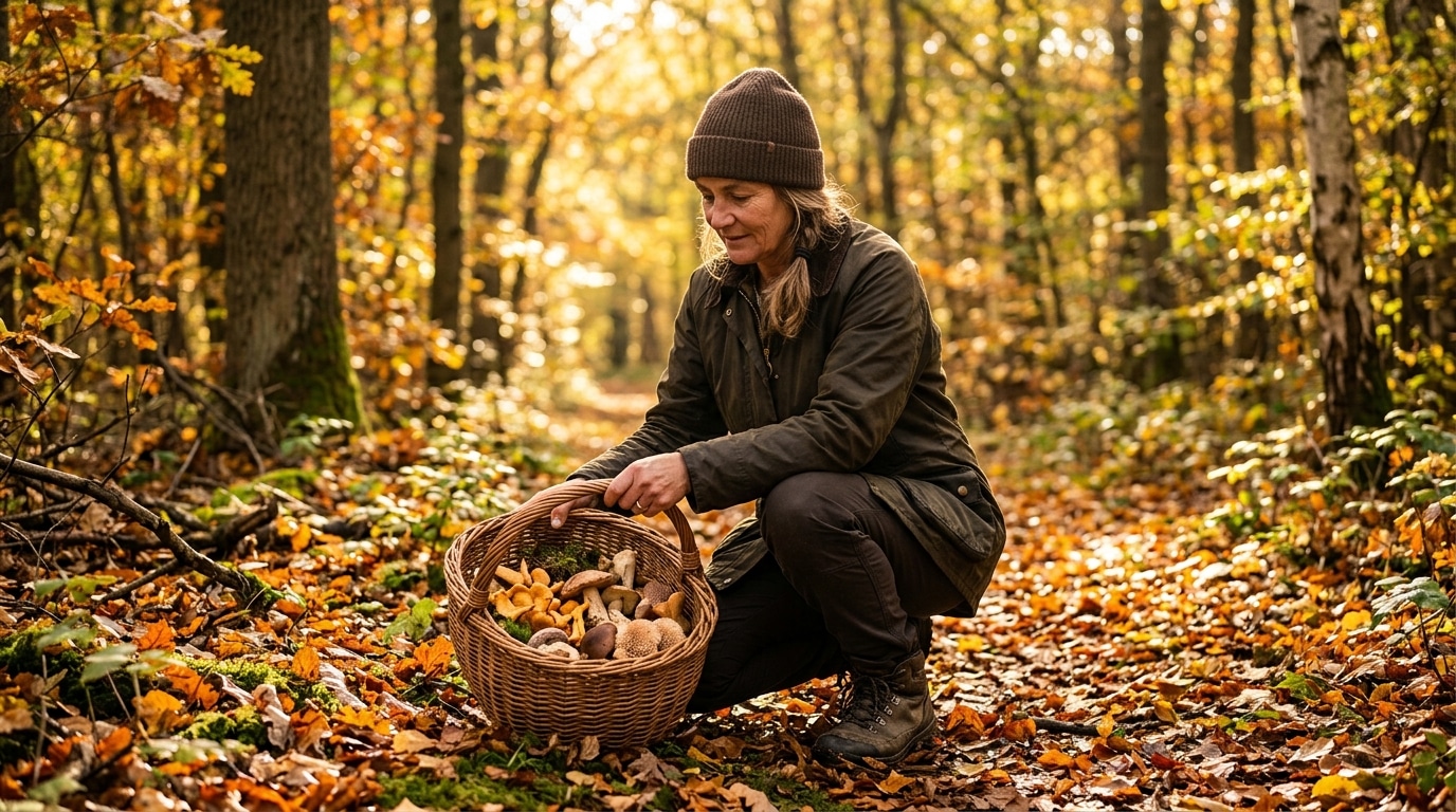 Cueillette de champignons sauvages en forêt