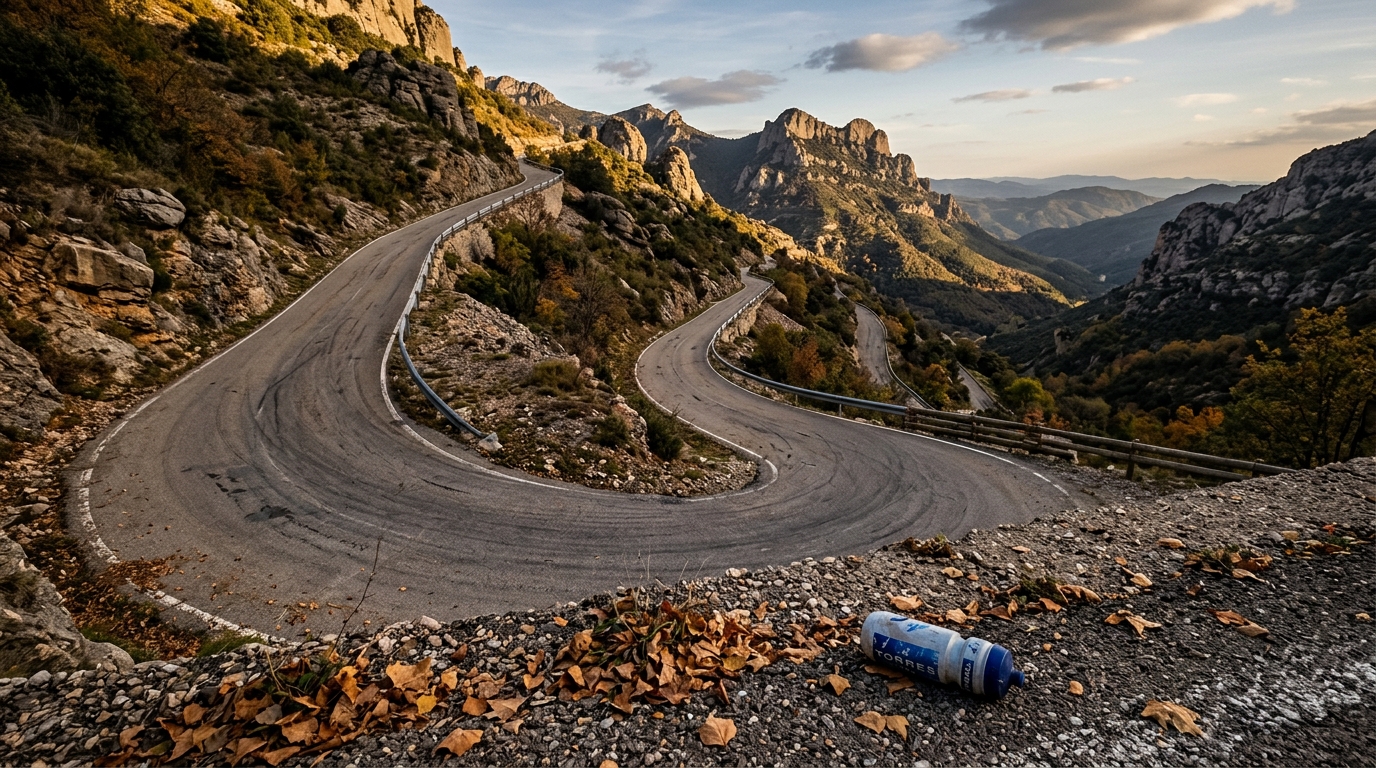 Route de montagne sinueuse vide après une étape cycliste