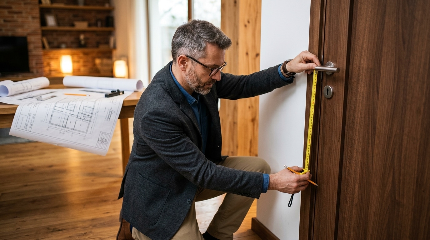 Architecte mesurant la hauteur réglementaire d'une poignée